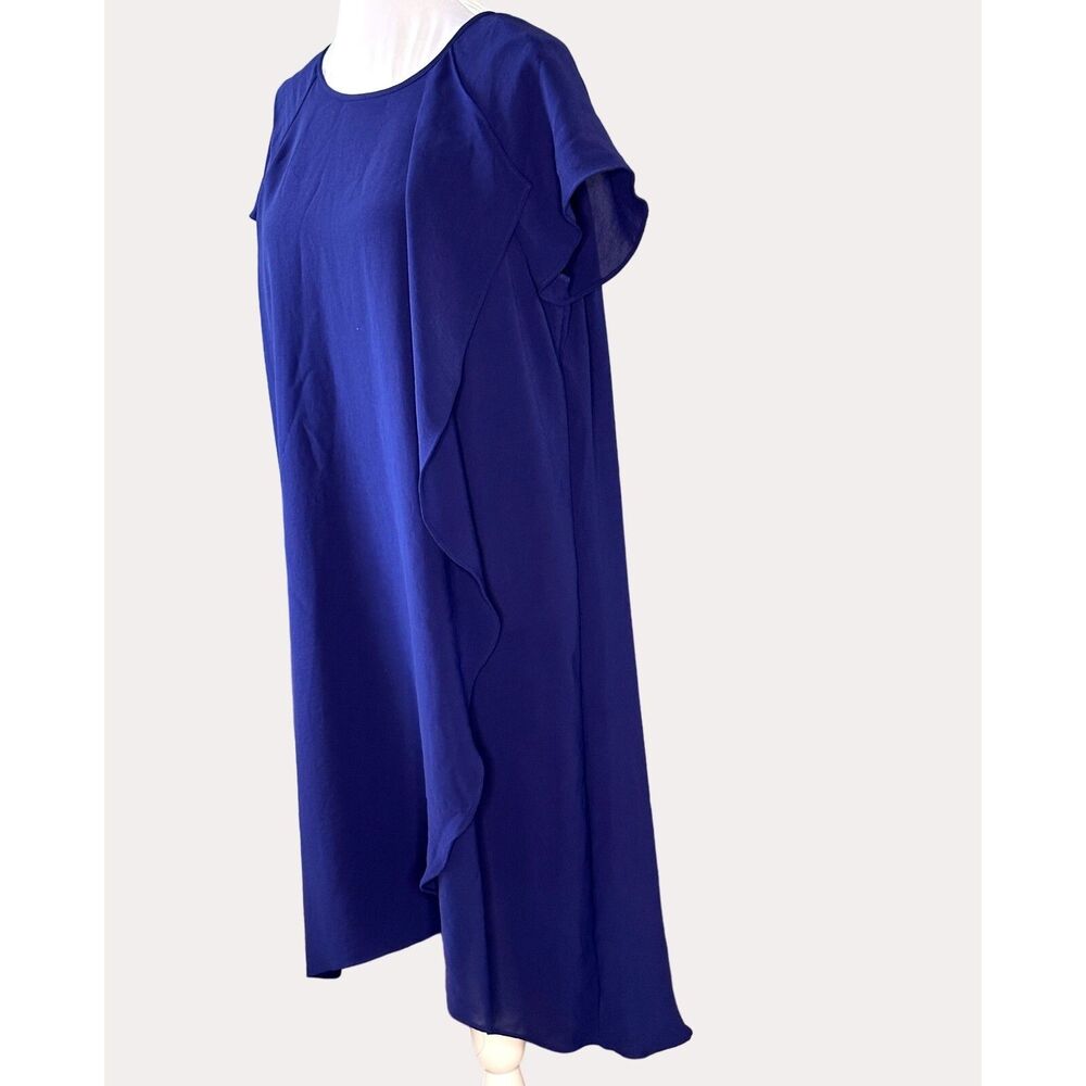 Adrianna Papell Slinky Knit High Low Corkscrew Ruffle Dress Blue 8